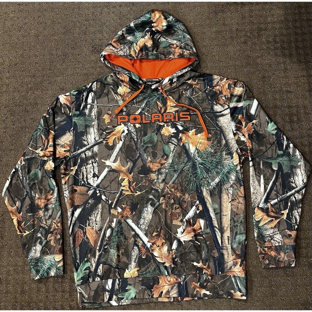 Polaris Mens Camo Pursuit Hoodie Poly Lightweight Moisture Wicking Sweatshirt L